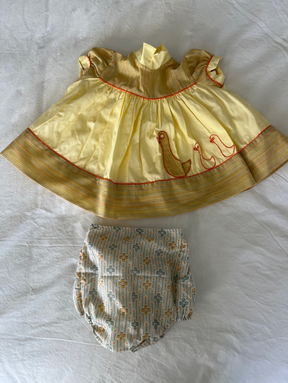 Yellow Duck Appliqué Baby Dress with Bloomers